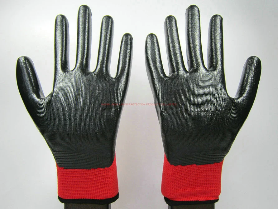 Nitrile Coated Polyester Shell Labor Protective Safety Gloves (NS004)